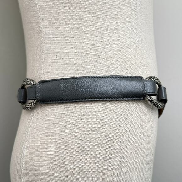 Brighton Pewter Gray Leather Belt Silver Tone Scroll Buckle Oval Concho 36 - Picture 3 of 12